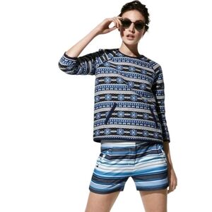 J. Crew Blue Nordic Floral Pullover Jacket Size 0